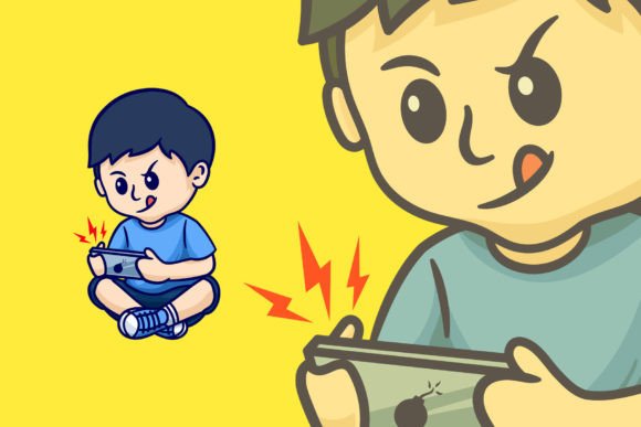 Cute Boy Playing Mobile Game Graphics for Illustrations Sellers
